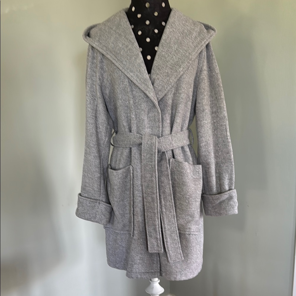 Gray Hooded Belted Coat